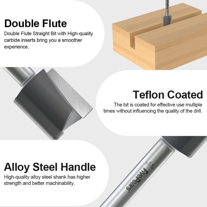 FIVEPEARS Straight Router Bits 1/4 Inch Shank Double Flute, 3/4 Inch Cutting Diameter, 3/4 Inch Cutting Length, Used for Create Groove, Dado or Hollow - Image 4